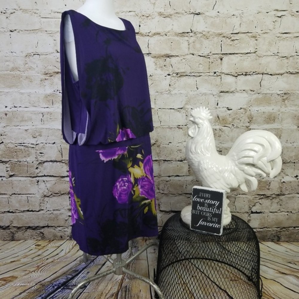 Sandra Darren Shift Dress Purple Floral Draped Mini Formal Party Evening 10 - Picture 2 of 8